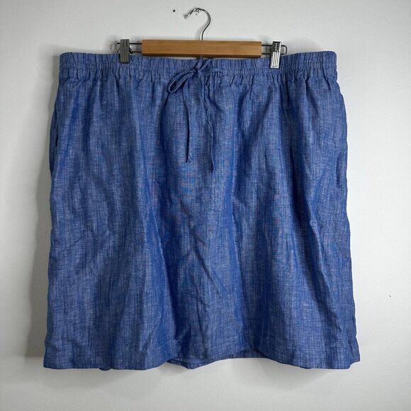 Talbots Skirt Womens 3X Chambray Blue Linen Drawstring Elastic Waist Pockets NWT - Picture 1 of 7
